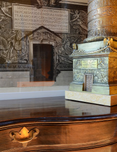 PIraneseum's 6'-0" tall Bronze Vendome Column, constructed of over 100 carefully cast pieces, before PIranesi's print showing a detail of the base of Trajan's Column.
