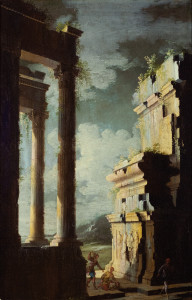 Leonardo Coccorante - #2 of a pair of Capricci with Figures and Ruins by the Sea