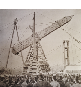 3500 Year Old Egyptian Obelisk, 'Cleopatra's Needle', being erected in Central Park, NYC.