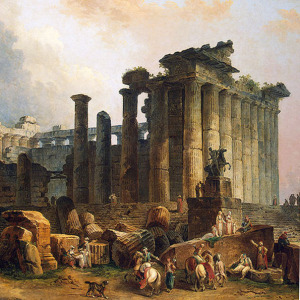 Detail from Hubert Robert painting of a ruined Classical Temple