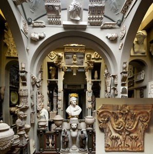 Antiquities collection, including a plaster capital from the Pantheon.